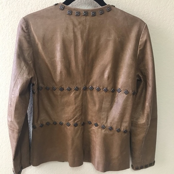 REBA Tan Leather Studded Jacket / Blazer * SZ S - Picture 2 of 16